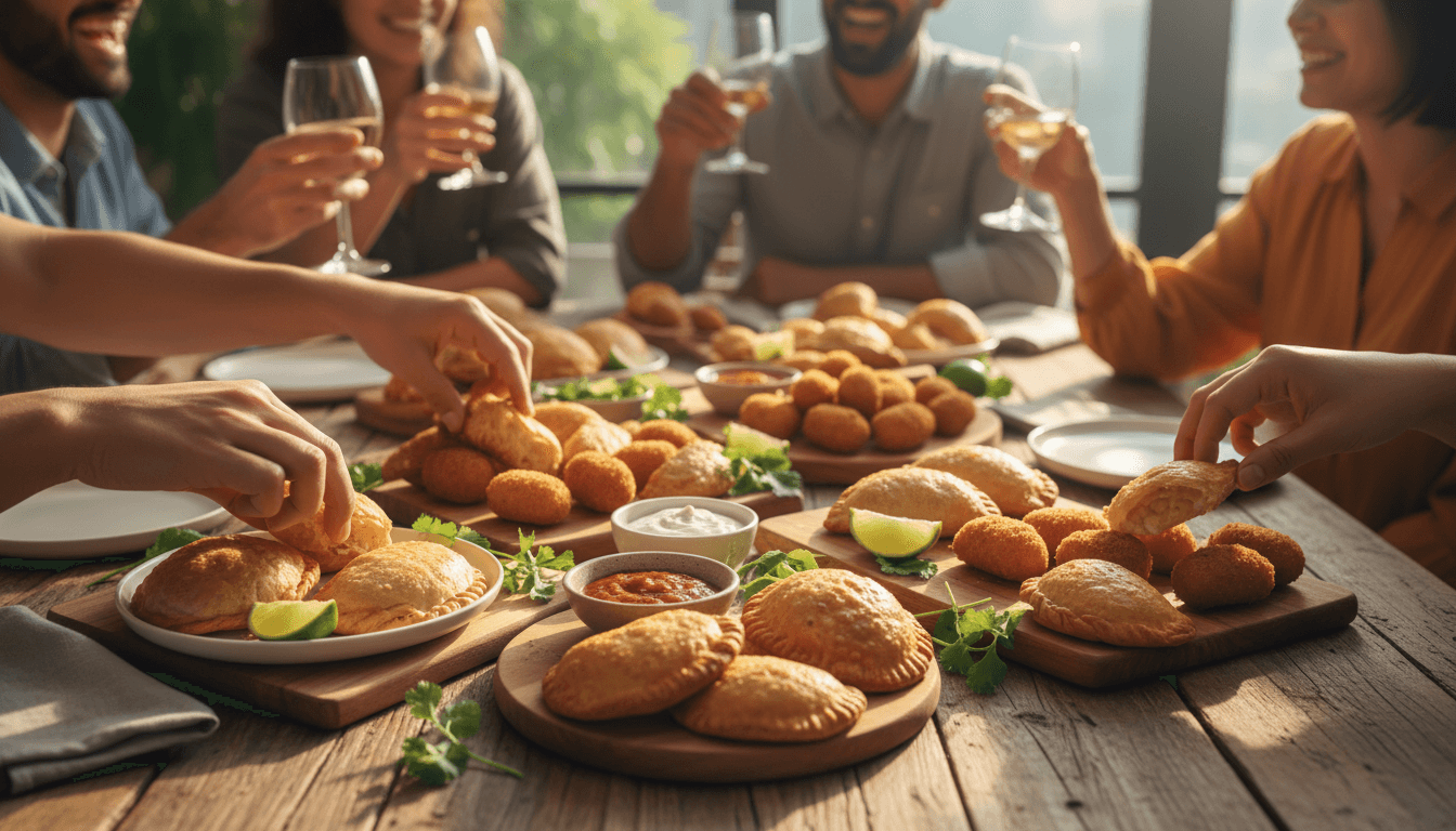 Empanadas salteñas recién horneadas maridadas con Torrontés de Cafayate