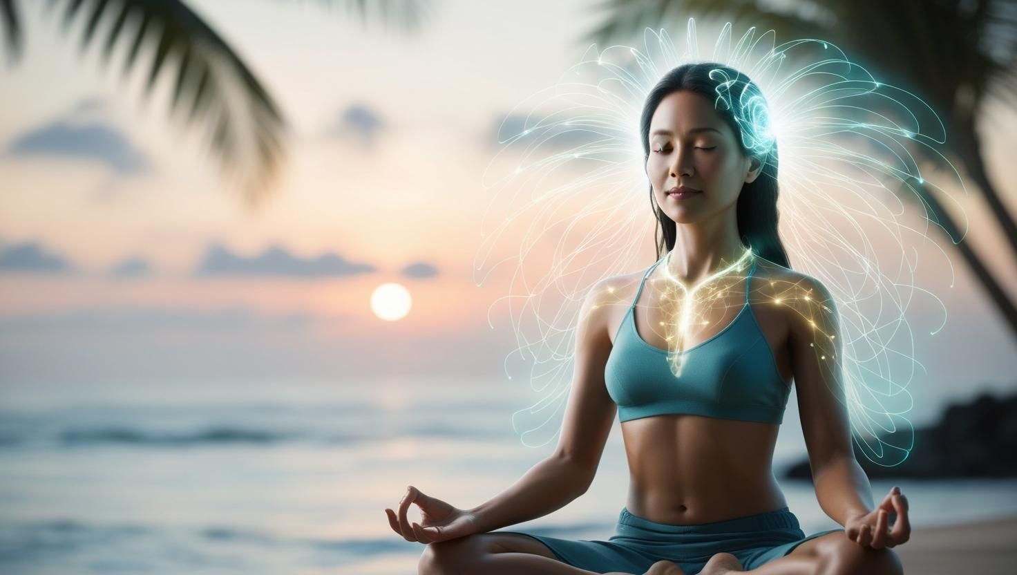 Ondas cerebrales activas mientras una mujer medita Ondas cerebrales activas mientras una mujer medita