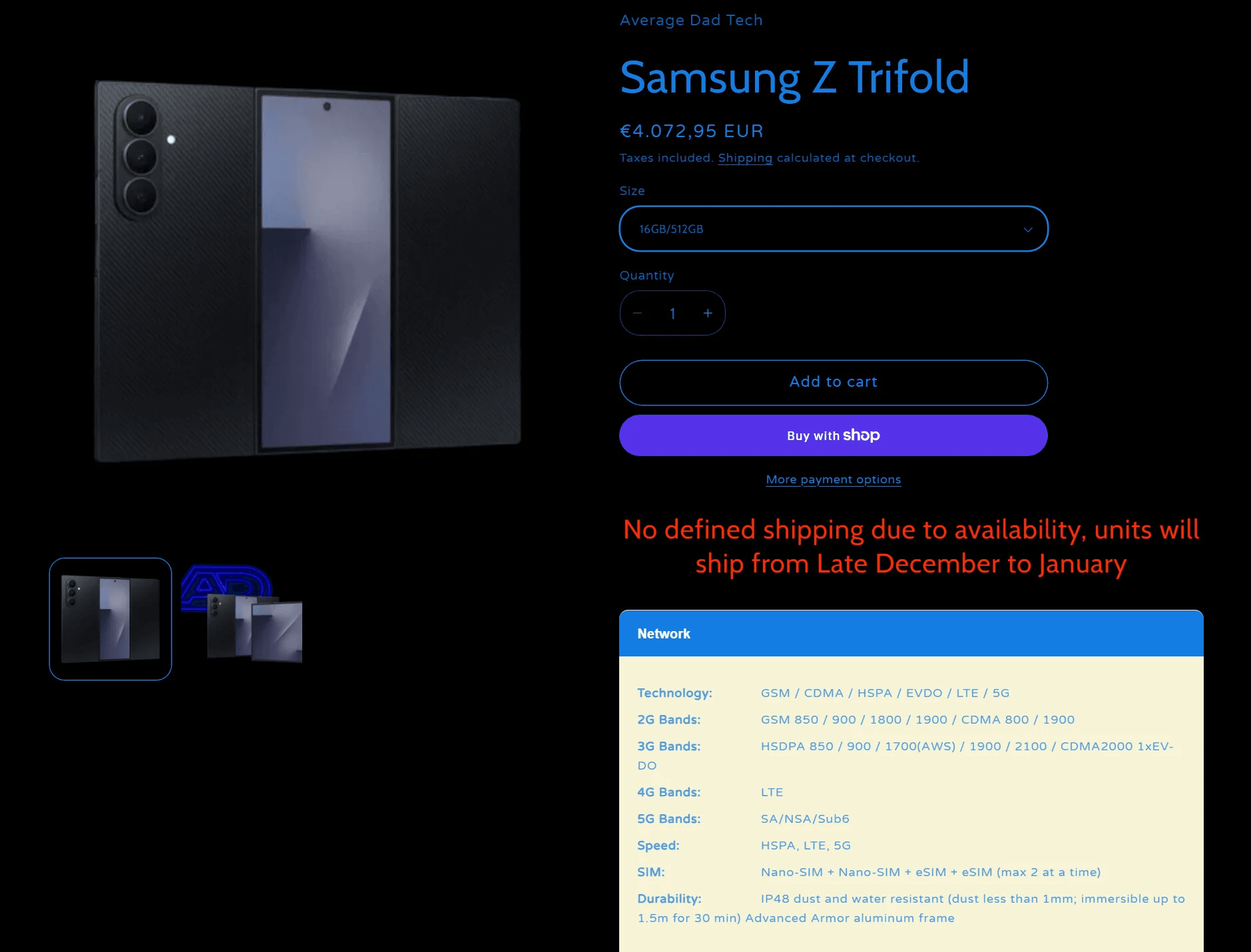 Tarif Samsung Galaxy Z TriFold sur le site Average Dad Tarif Samsung Galaxy Z TriFold sur le site Average Dad