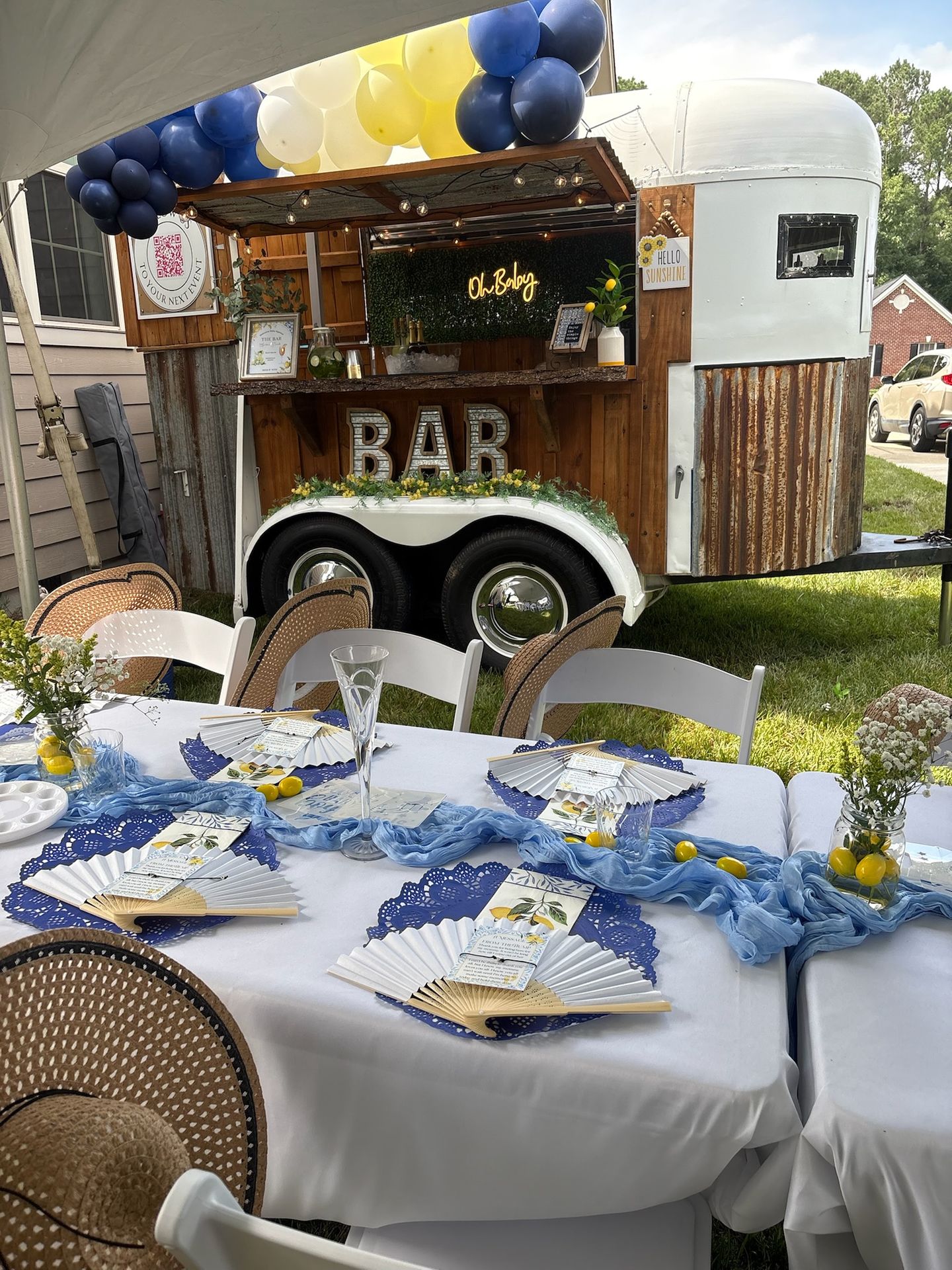 The Hitching Post horse trailer bar at a baby shower event, Triangle NC