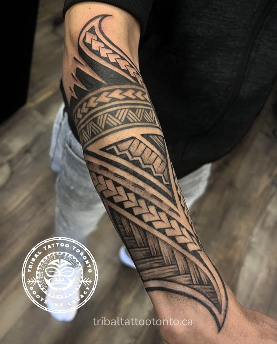 Healed freehand tribal blackwork sleeve by Tribal Tattoo Toronto tribal tattoo specialist