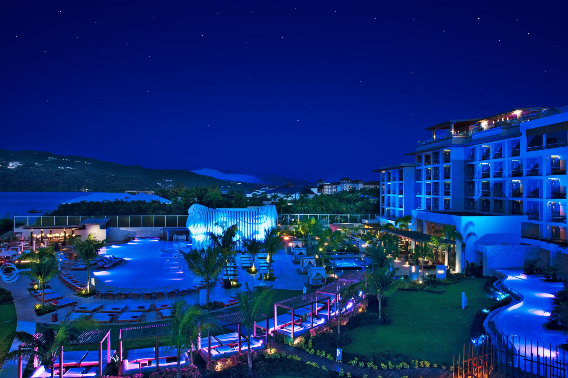 Breathless Montego Bay resort pool and lights at night