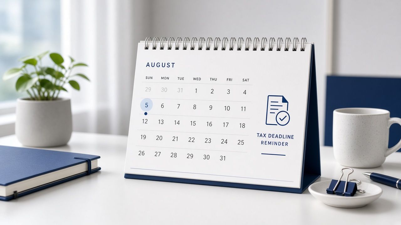 Desk calendar marking a Making Tax Digital quarterly update deadline reminder. Desk calendar marking a Making Tax Digital quarterly update deadline reminder.