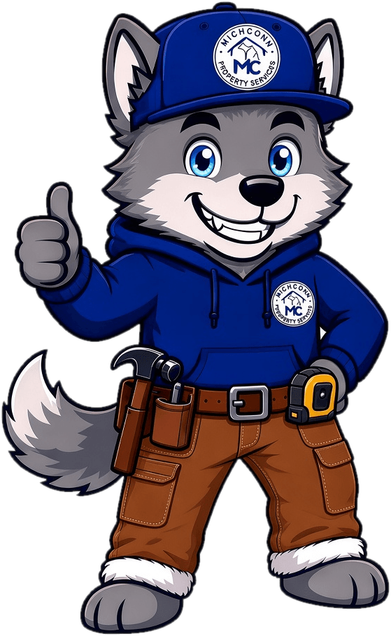 Woofer the Roofer, MichConn mascot giving a thumbs up