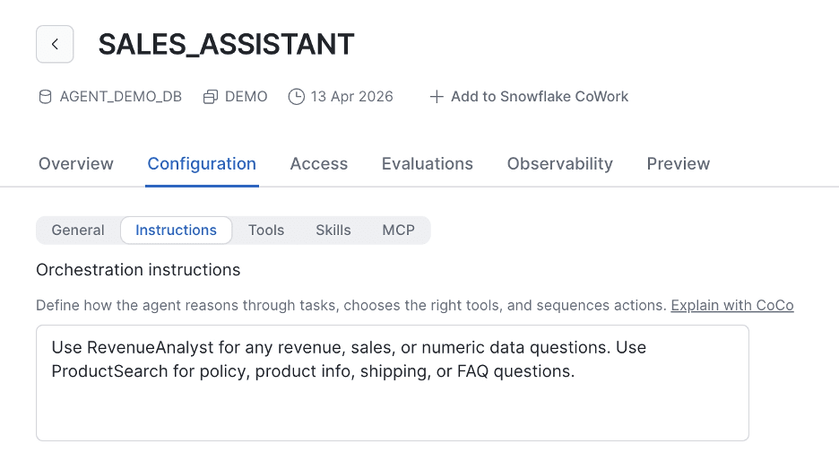 Orchestration instructions snippet for tool selection