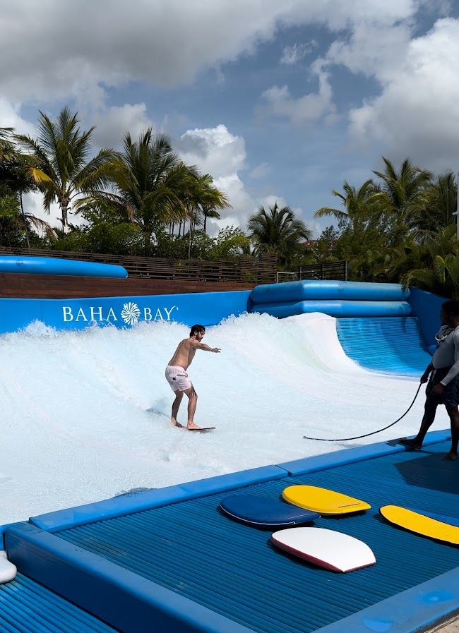 Attempting the Waveruner at the Baha Bay waterpark in Nassau, Bahamas