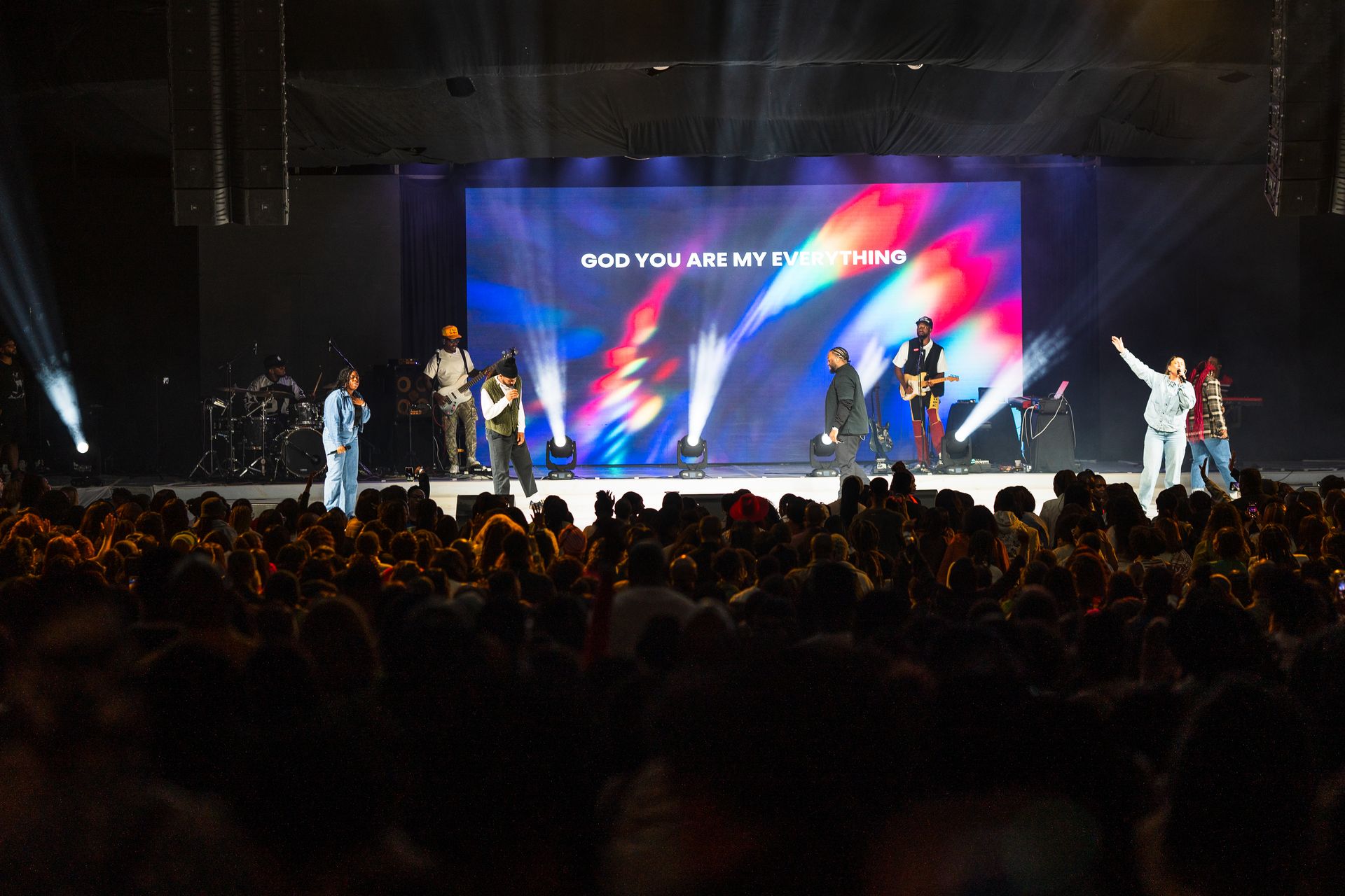 Hands raising concert, hands raising for religion background