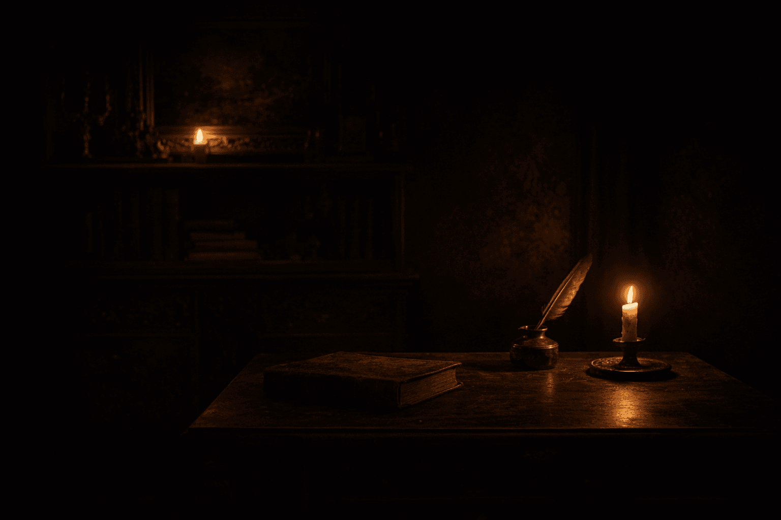 low lit gothic room with warm light and deep surrounding shadows low lit gothic room with warm light and deep surrounding shadows