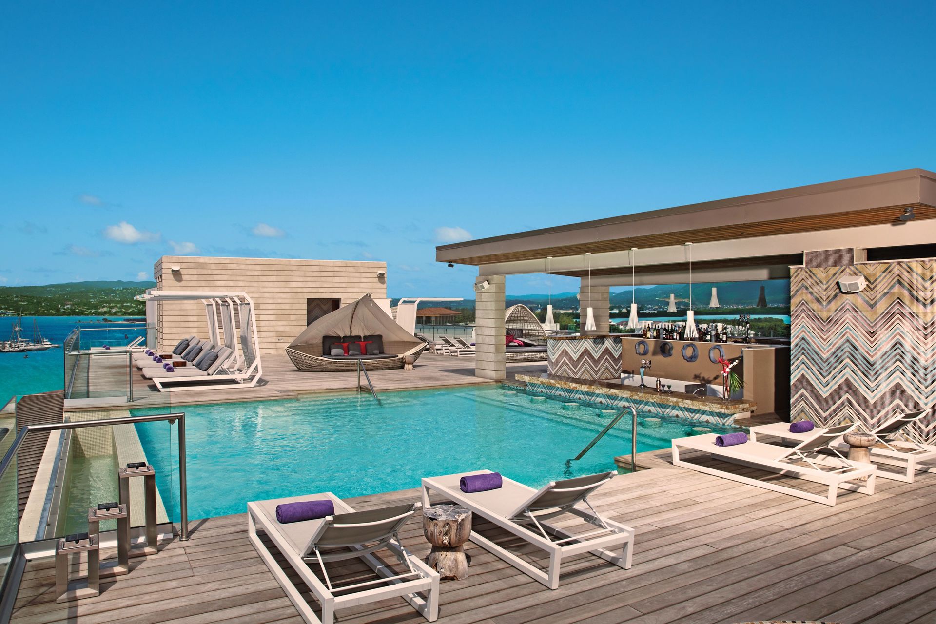 Breathless Montego Bay rooftop pool with bar and loungers 