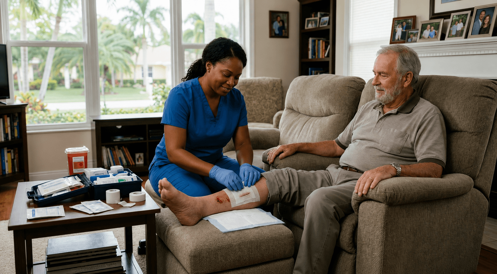 Nurse providing home wound care