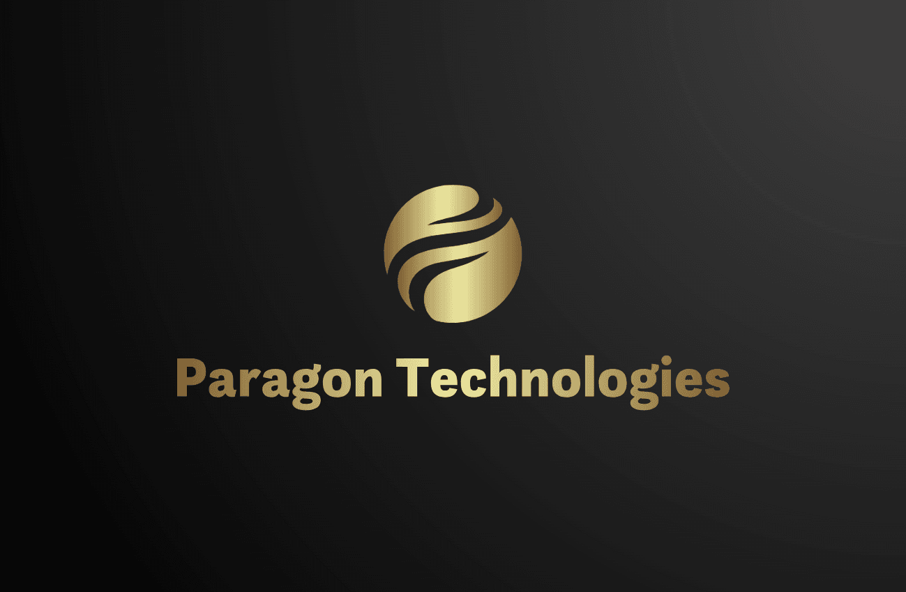 Paragon Technologies logo with a golden abstract globe on a dark background.