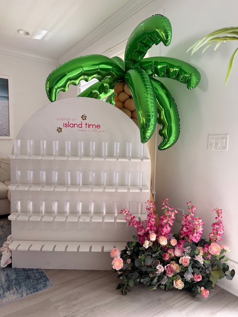 balloon installation champagne wall with palm tree balloon balloon installation champagne wall with palm tree balloon