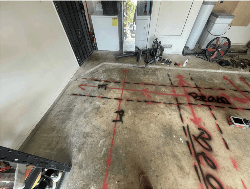 GPR concrete scan grid marked on a slab before coring