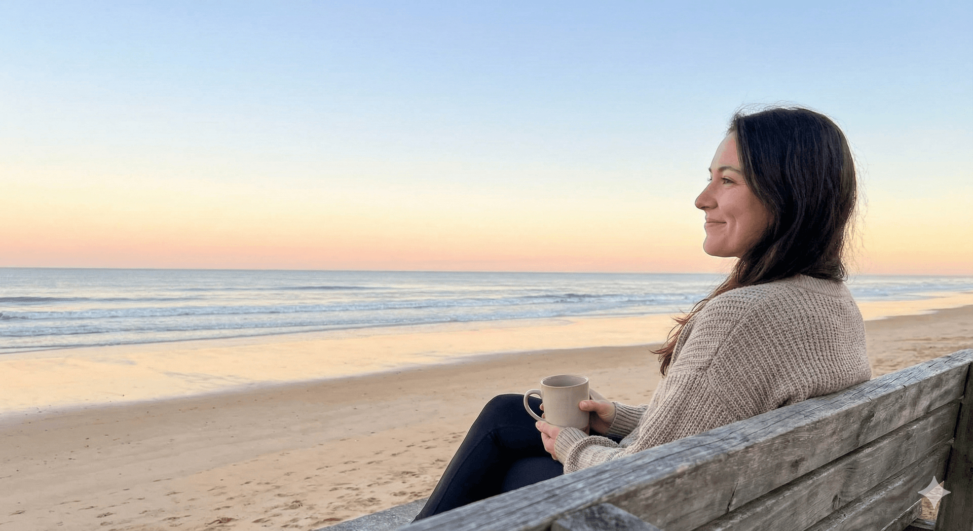woman looking calm relaxed and in control with empty stress bucket