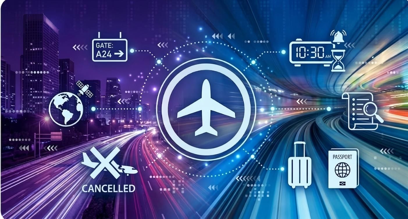 Airplane travel theme with high speed motion blur