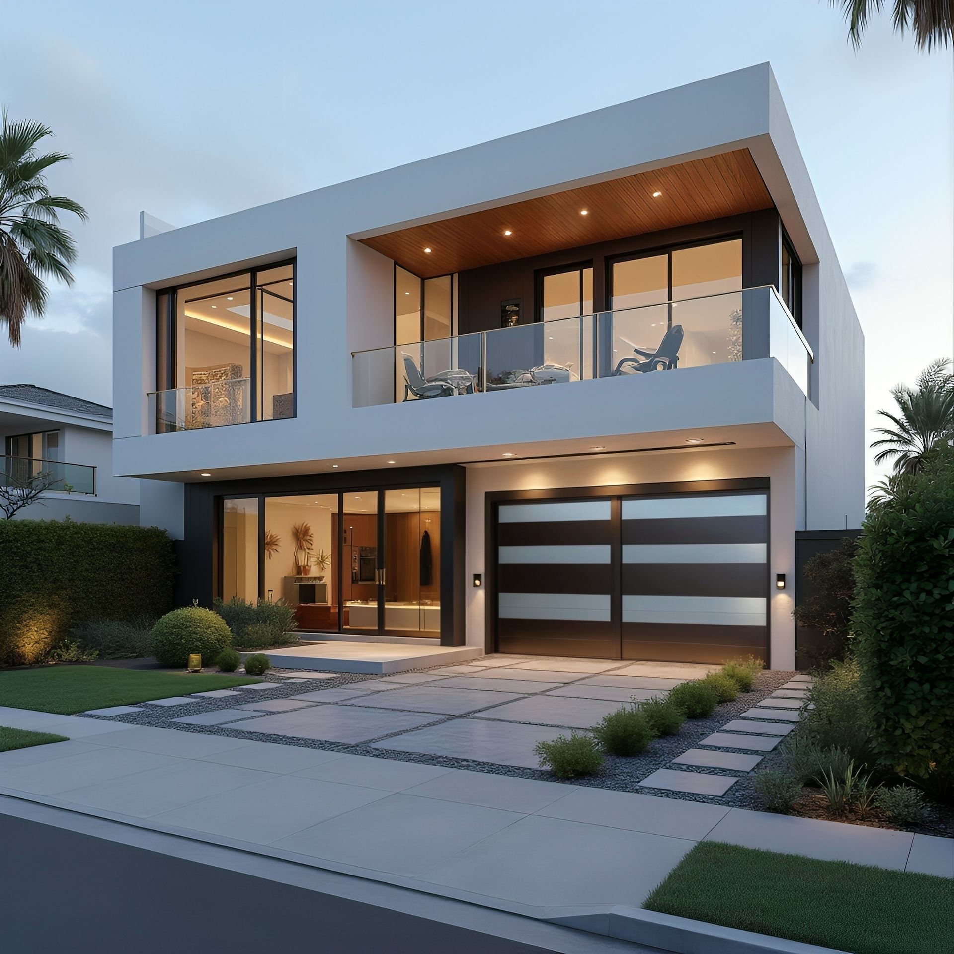 3d rendering of modern house with wood plank facade by the sea or ocean on sunset 3d rendering of modern house with wood plank facade by the sea or ocean on sunset