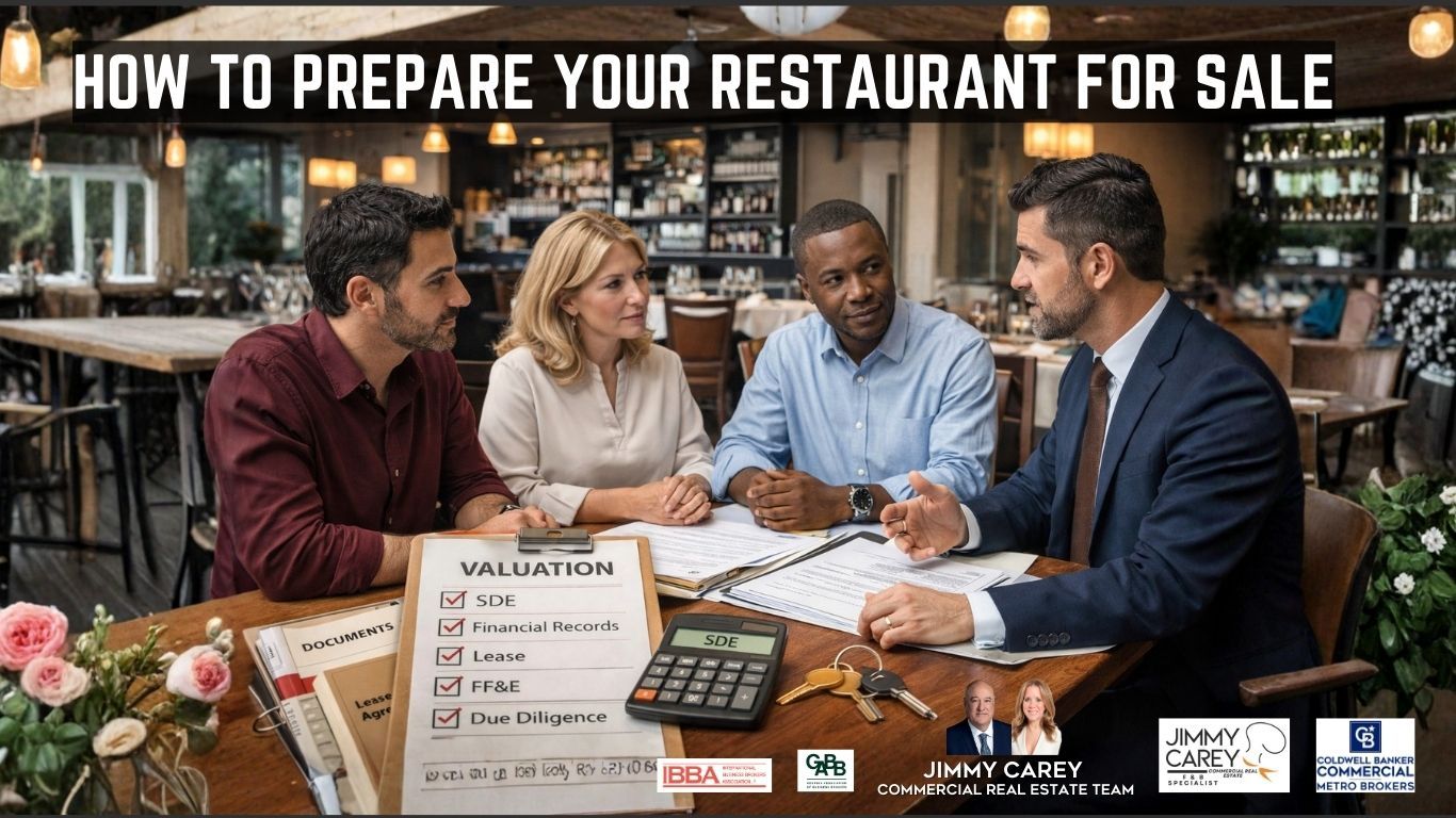 Jimmy Carey Commercial Real Estate – Atlanta Restaurant Business Broker meeting with restaurant owners to prepare financials, lease, SDE, and documentation for selling a restaurant in Atlanta.