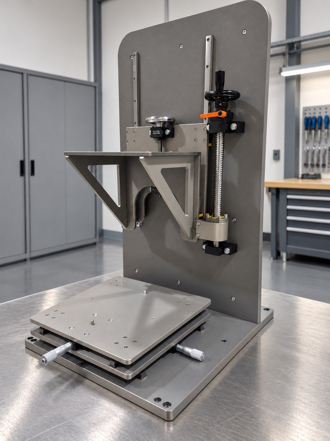 Manual fixture with micrometer adjustment, built by GSD Automation