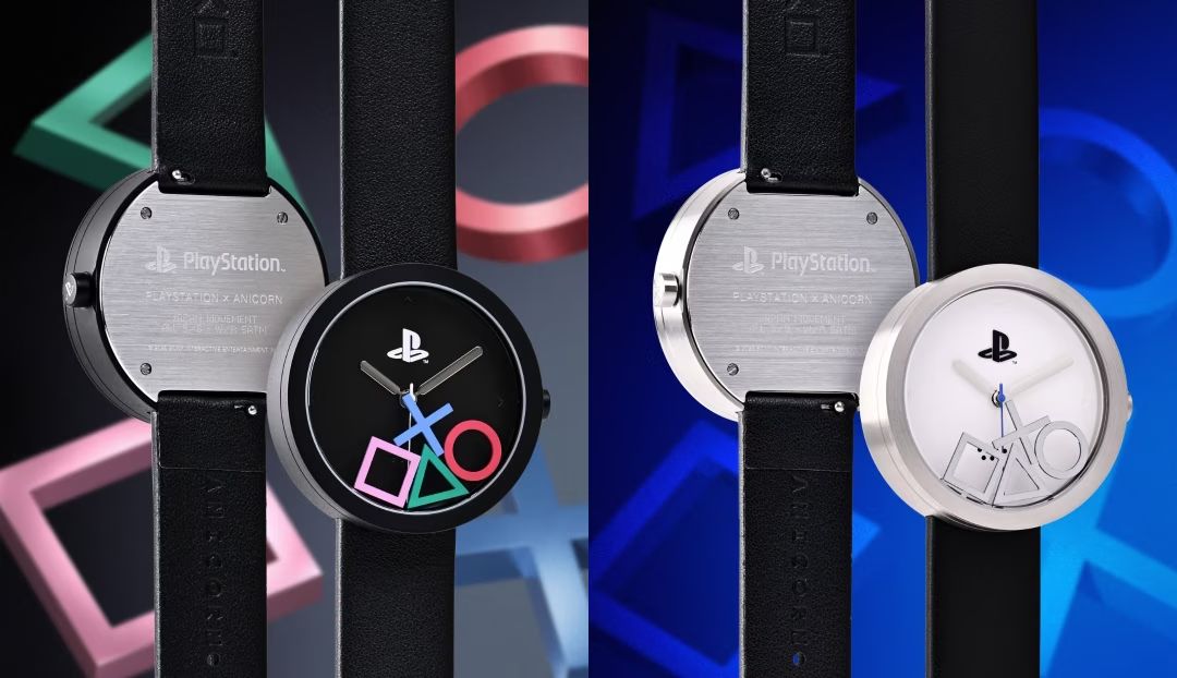 Les montres Play Symbol d’Anicorn, Dark Mode à gauche, et Light Mode à droite. © Anicorn