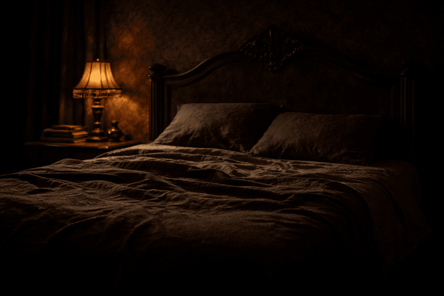 minimal gothic bedroom with dark bedding and soft low lighting minimal gothic bedroom with dark bedding and soft low lighting