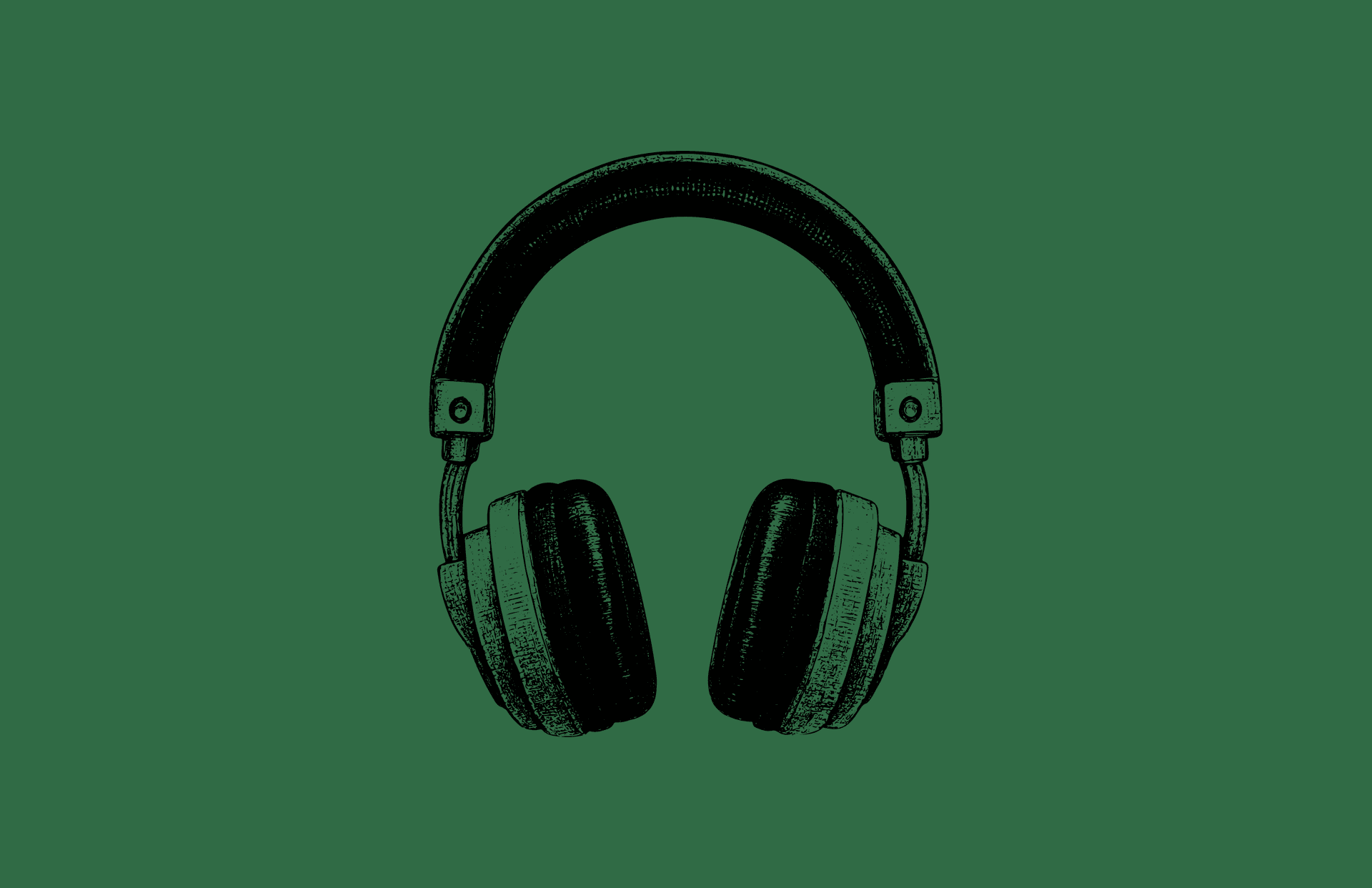 Illustration of black headphones on a green background.