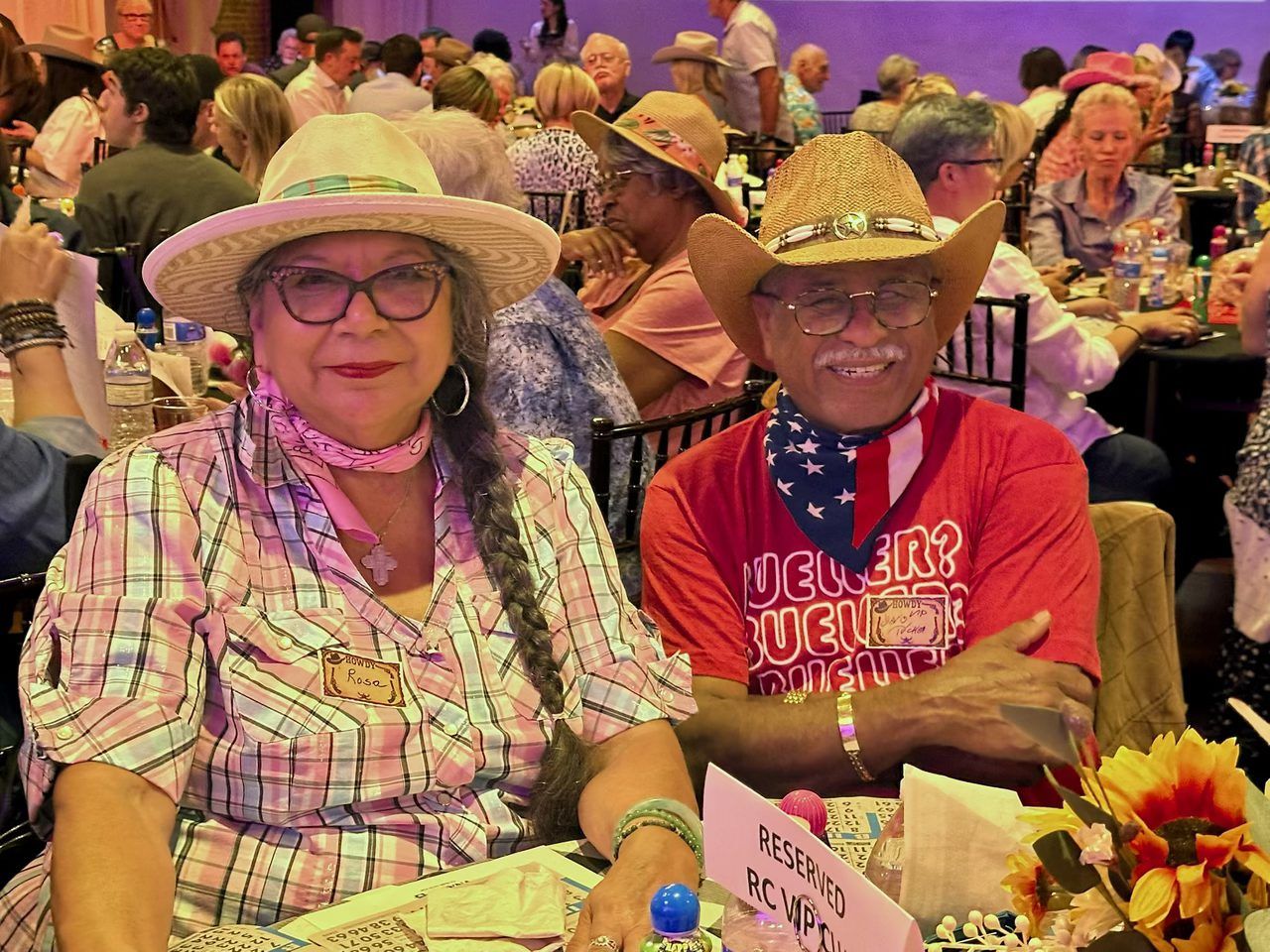 Two VIP members in western hats at VNAcare Rodeo Bingo Two VIP members in western hats at VNAcare Rodeo Bingo