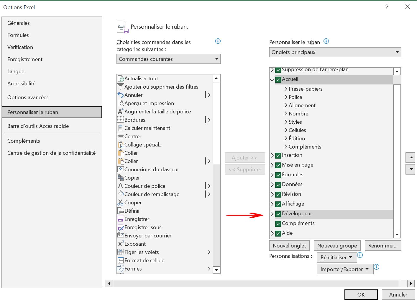 Mode Développeur Excel