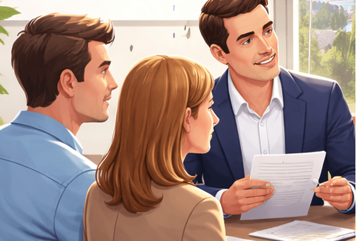 Conseiller en relocalisation parlant avec un couple de français