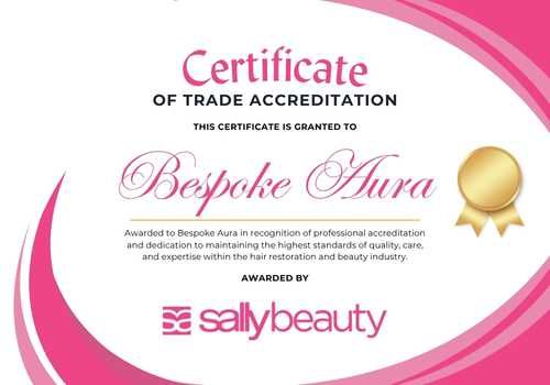 certificate of Bespoke Aura Hair Restoration Clinic partnering with Salon Shelf