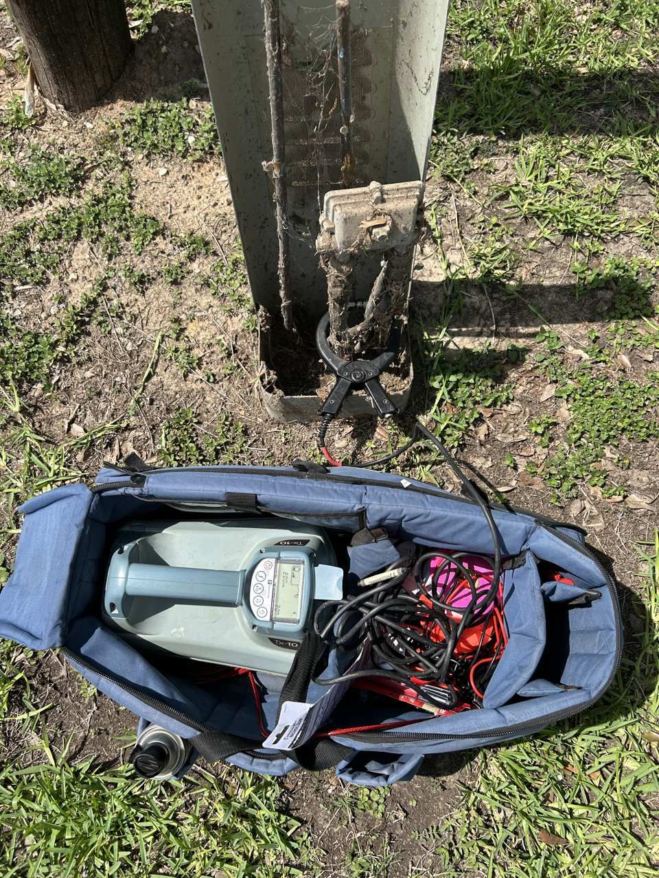 Electromagnetic locating equipment used to trace utilities on a construction project