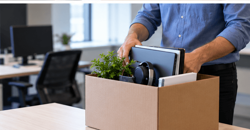 Employee returning company laptop and equipment during offboarding Employee returning company laptop and equipment during offboarding