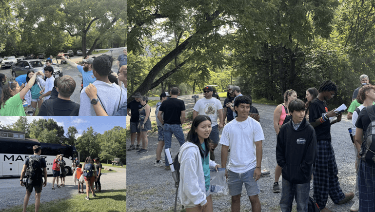 Portrait, smile and volunteer group selfie outdoors for climate change, charity cleaning and recycling. Earth day, community service and happy people laughing and taking photo with peace sign at park