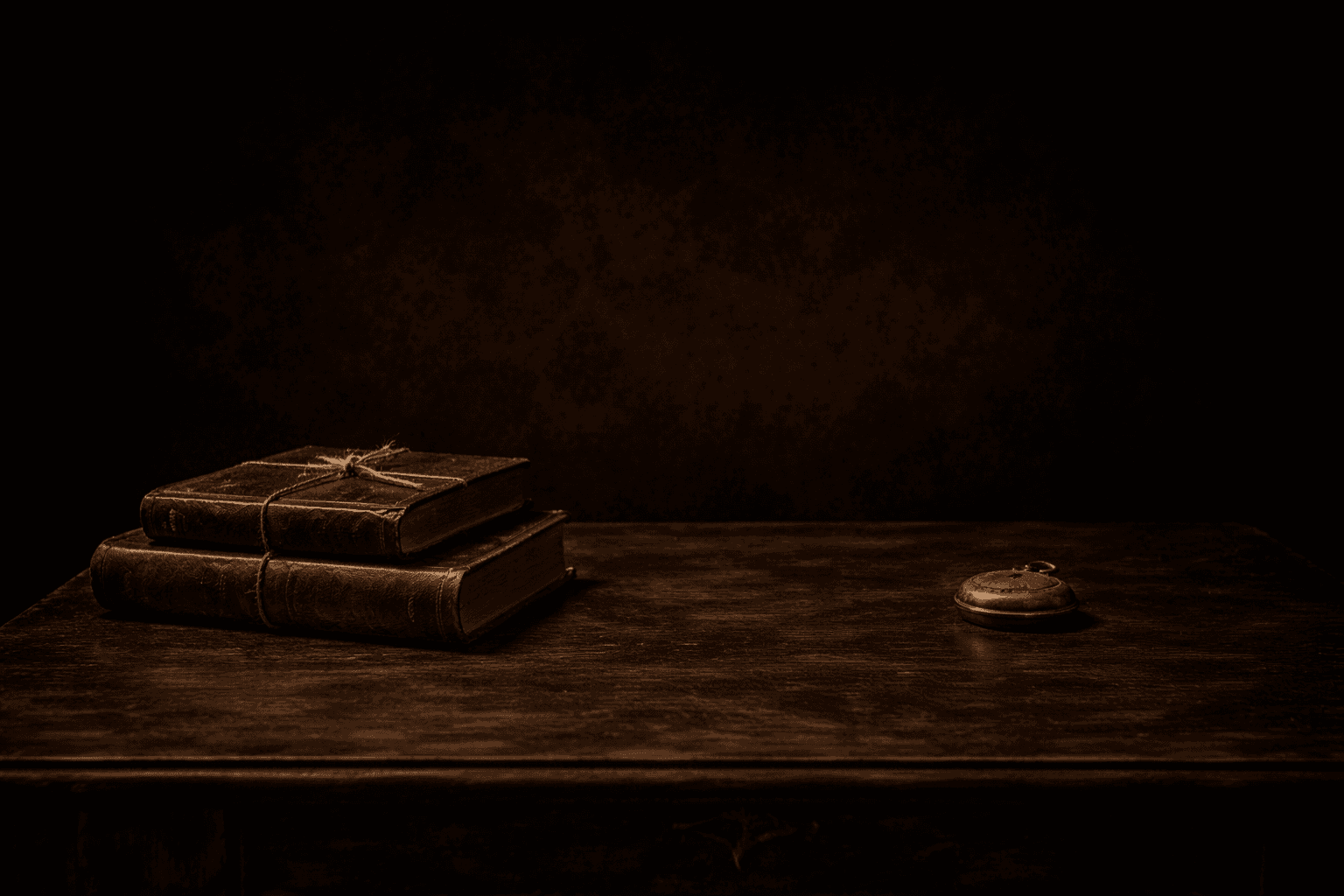 dark gothic desk with stacked books and minimal layered objects dark gothic desk with stacked books and minimal layered objects