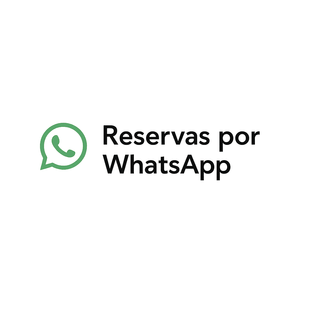 Icono de un teléfono móvil con el logo de WhatsApp, junto al texto “Reservas por WhatsApp”. Indica que los clientes pueden agendar su cita fácilmente enviando un mensaje directo.