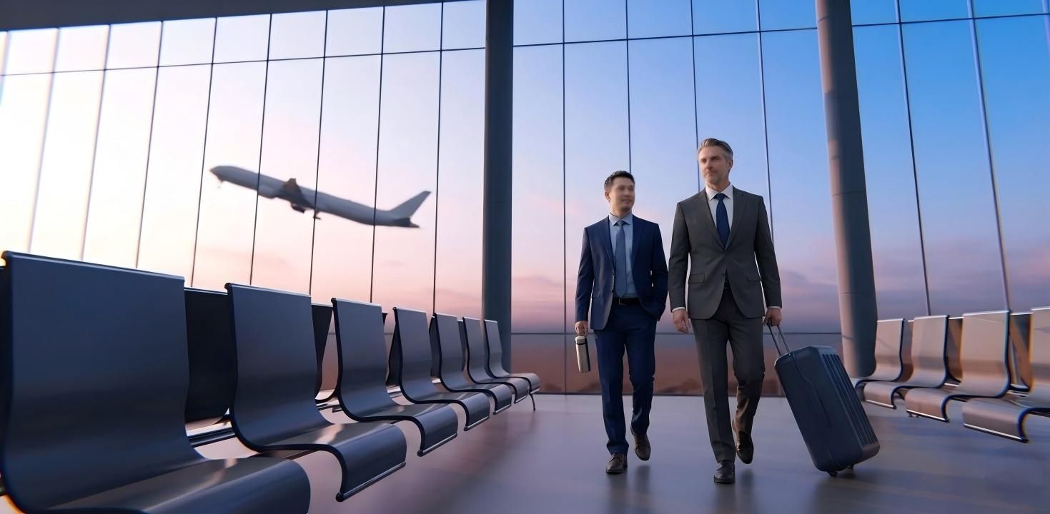 Business traveler checking real-time flight status and flight disruption alerts on a mobile device at the airport