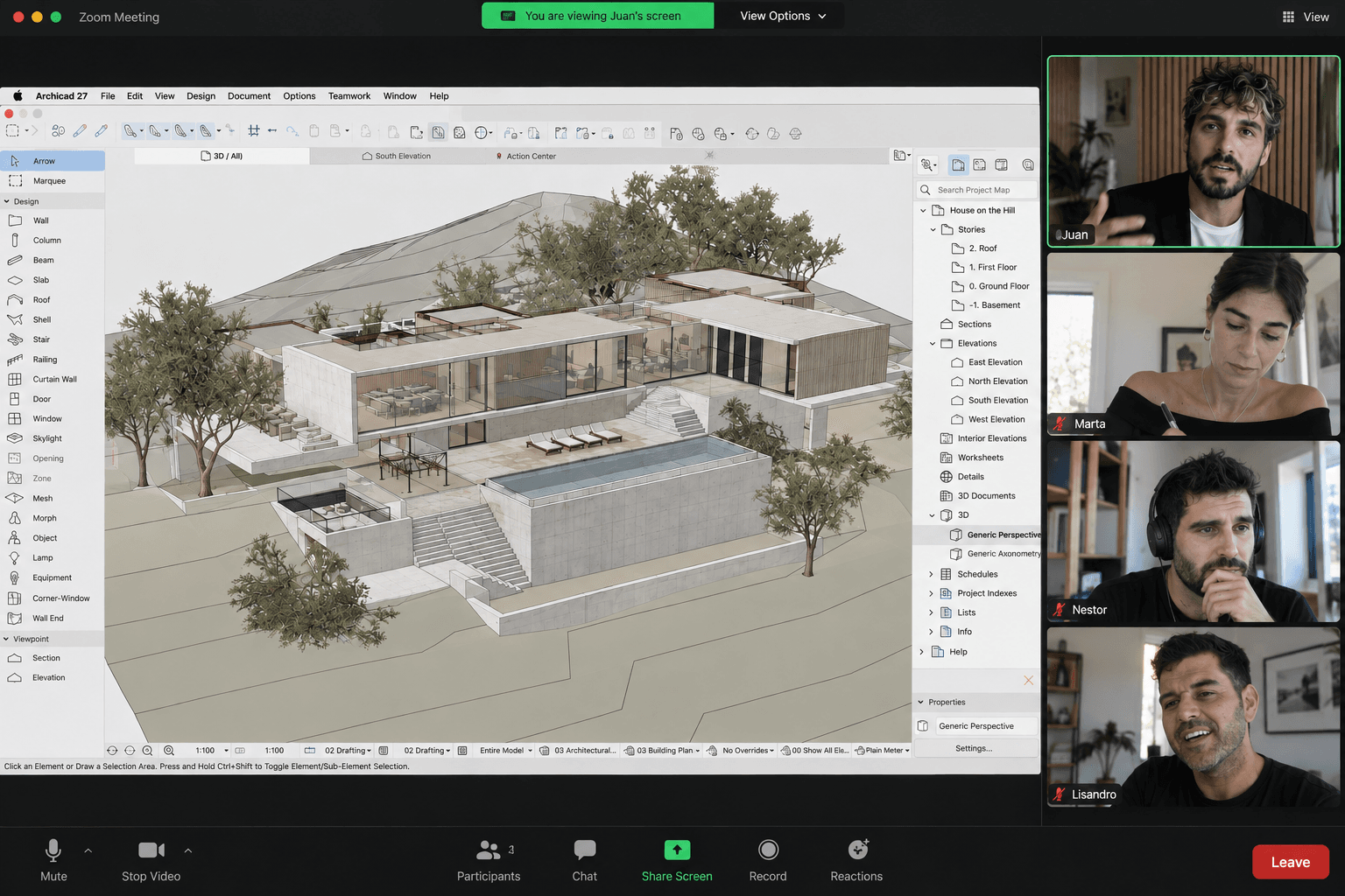 Diverse traders in video conference call grid displayed on monitor in modern professional office with studio lighting