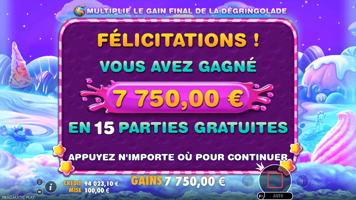 Gain de 7750 euros sur la machine à sous Sweet Bonanza
