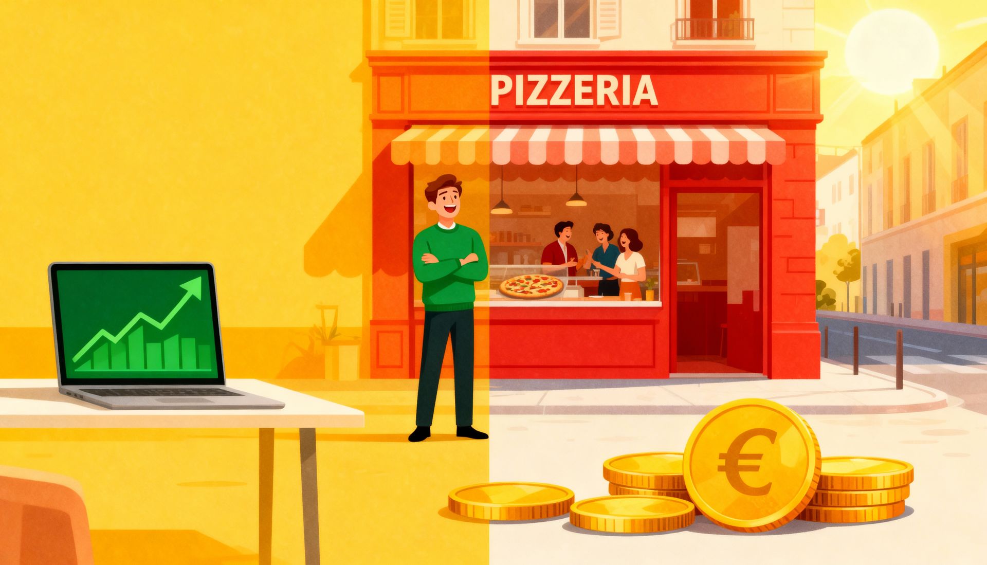 After: lively pizzeria with customers