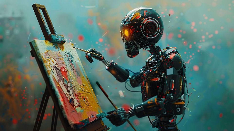 AI robot painting in the art studio