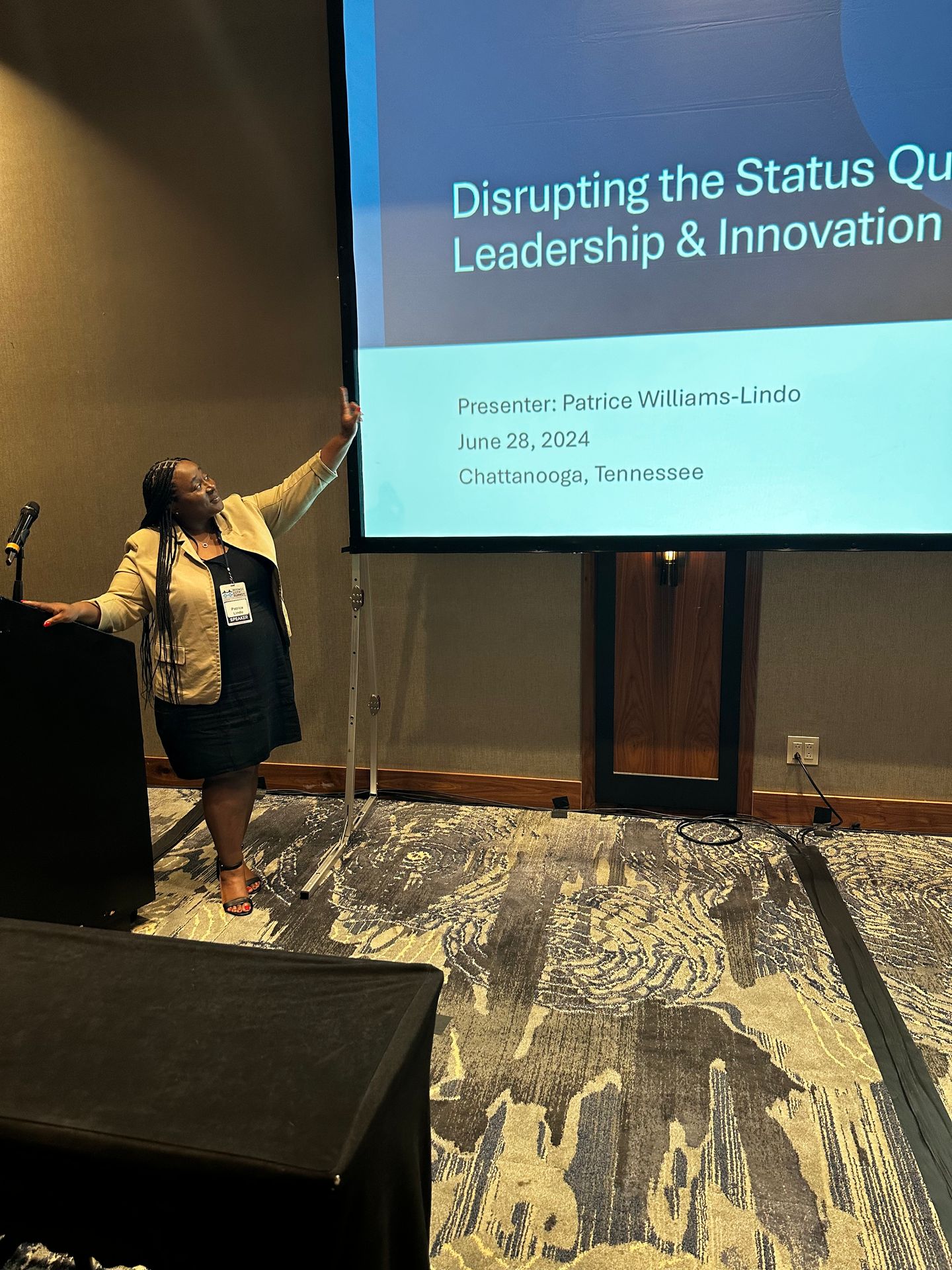 Patrice Williams-Lindo speaking on stage