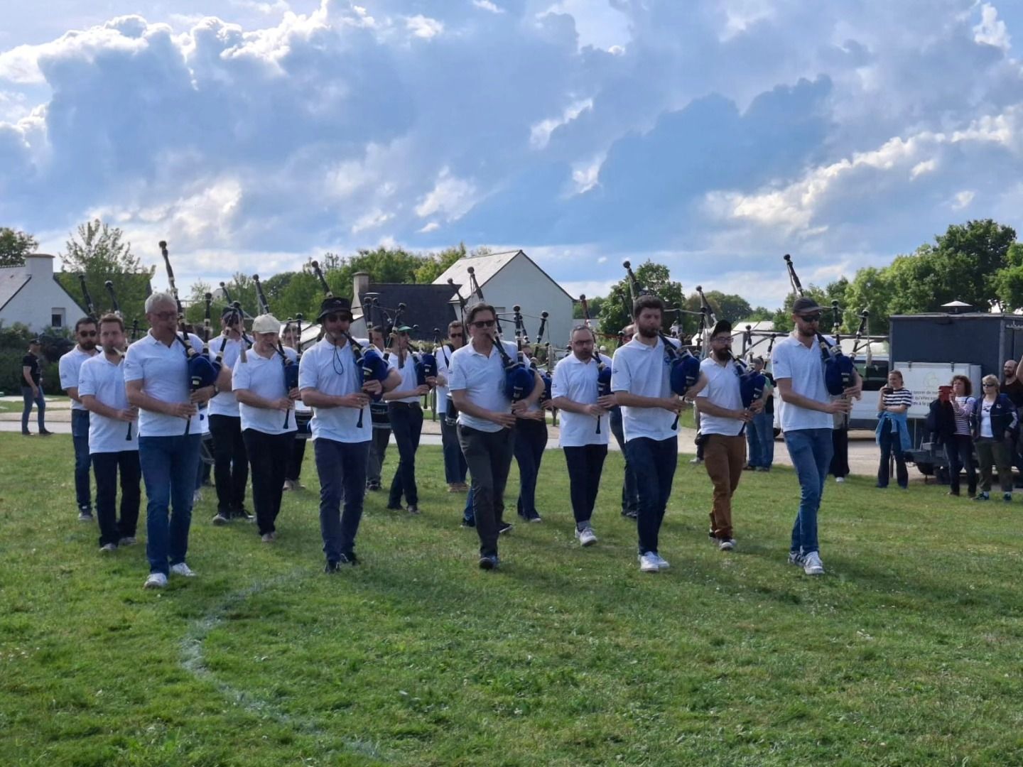 Performing on the competition field with Paris and District Pipe Band at the Trophée Roñsed-Mor in Brittany.