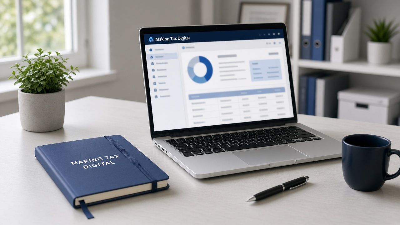 Laptop showing digital bookkeeping software used for Making Tax Digital records. Laptop showing digital bookkeeping software used for Making Tax Digital records.