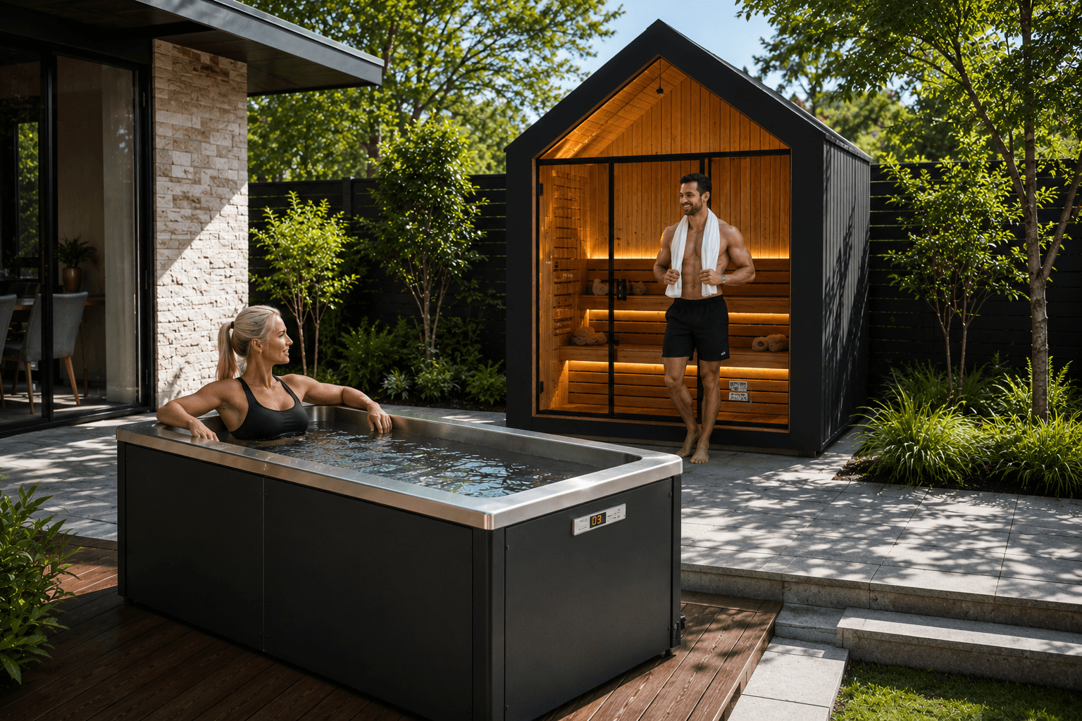 Artic Oasis Cold Plunge y Sauna para hacer terapia de contraste