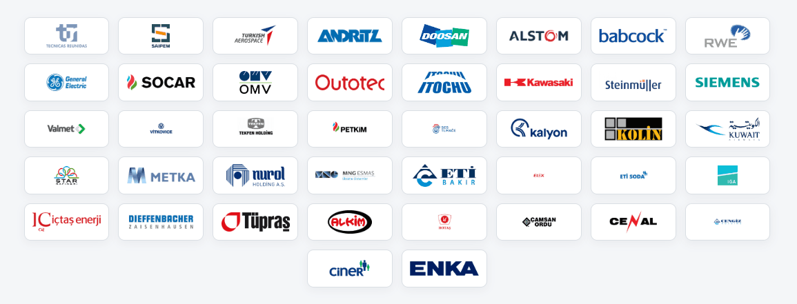 ERATHERM referans firmaları: Tecnicas Reunidas, Saipem, Turkish Aerospace, Andritz, Doosan, Alstom, Babcock, RWE, General Electric, SOCAR, OMV, Outotec, Itochu, Kawasaki, Steinmüller, Siemens, Valmet, Vitkovice, Tekfen, Petkim, Kalyon, Kolin, Kuwait, Star Rafineri, Metka, Nurol, MNG Esmaş, Eti Bakır, Alex, Eti Soda, IGA, Çiftay Enerji, Dieffenbacher, Tüpraş, Alkim, Hitaş, Çamsan Ordu, Cenal, Cengiz, Çiner, ENKA