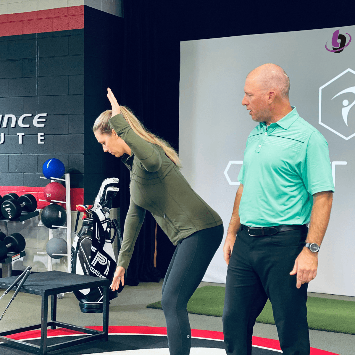 Golfer at the top of the backswing with the shoulder complex and thoracic spine highlighted, illustrating how shoulder mobility and upper-body rotation influence power, accuracy, and consistency in the golf swing. Golfer at the top of the backswing with the shoulder complex and thoracic spine highlighted, illustrating how shoulder mobility and upper-body rotation influence power, accuracy, and consistency in the golf swing.