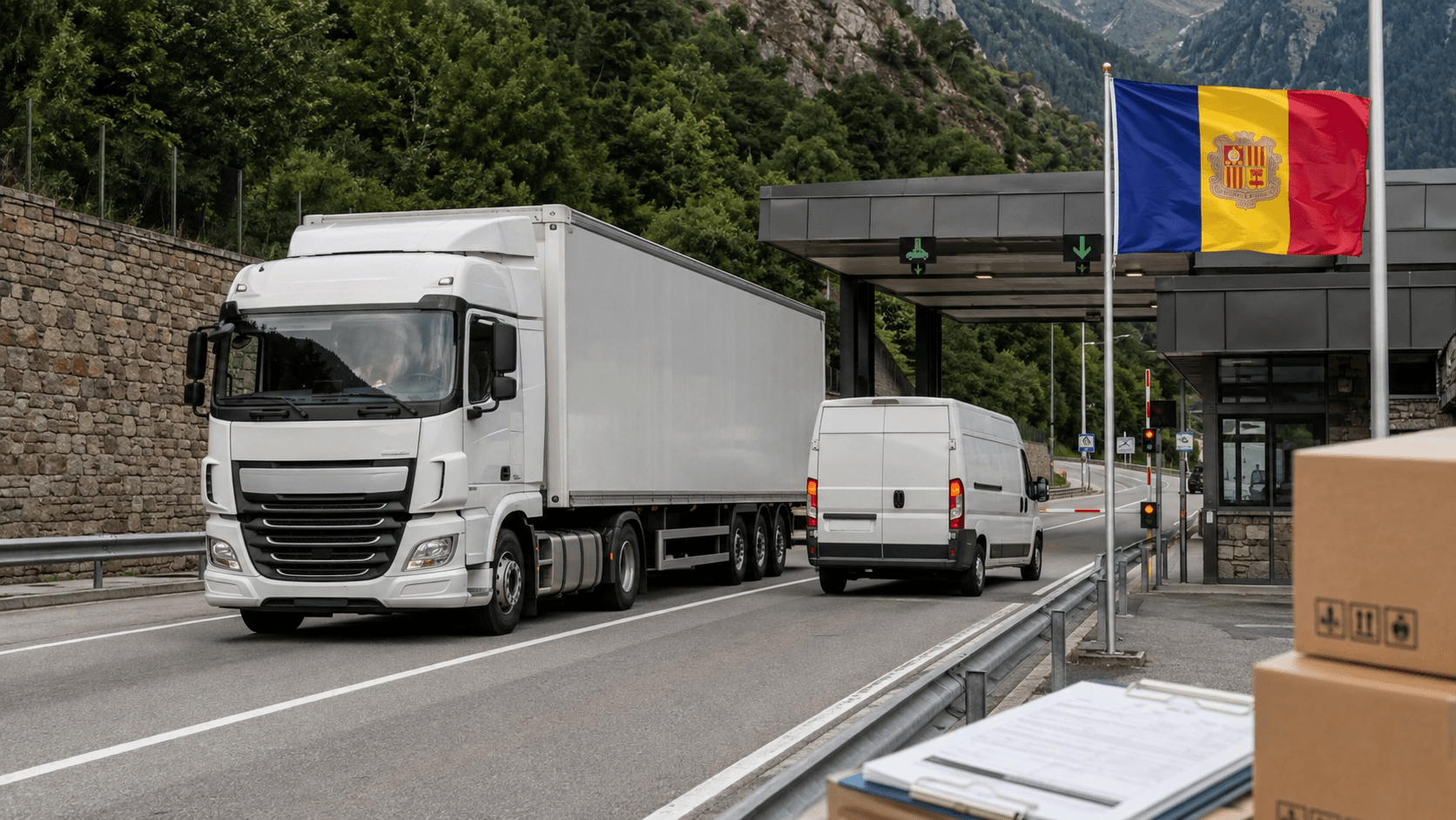 Camió de transport preparat per a gestió duanera i entrada de mercaderies a Andorra