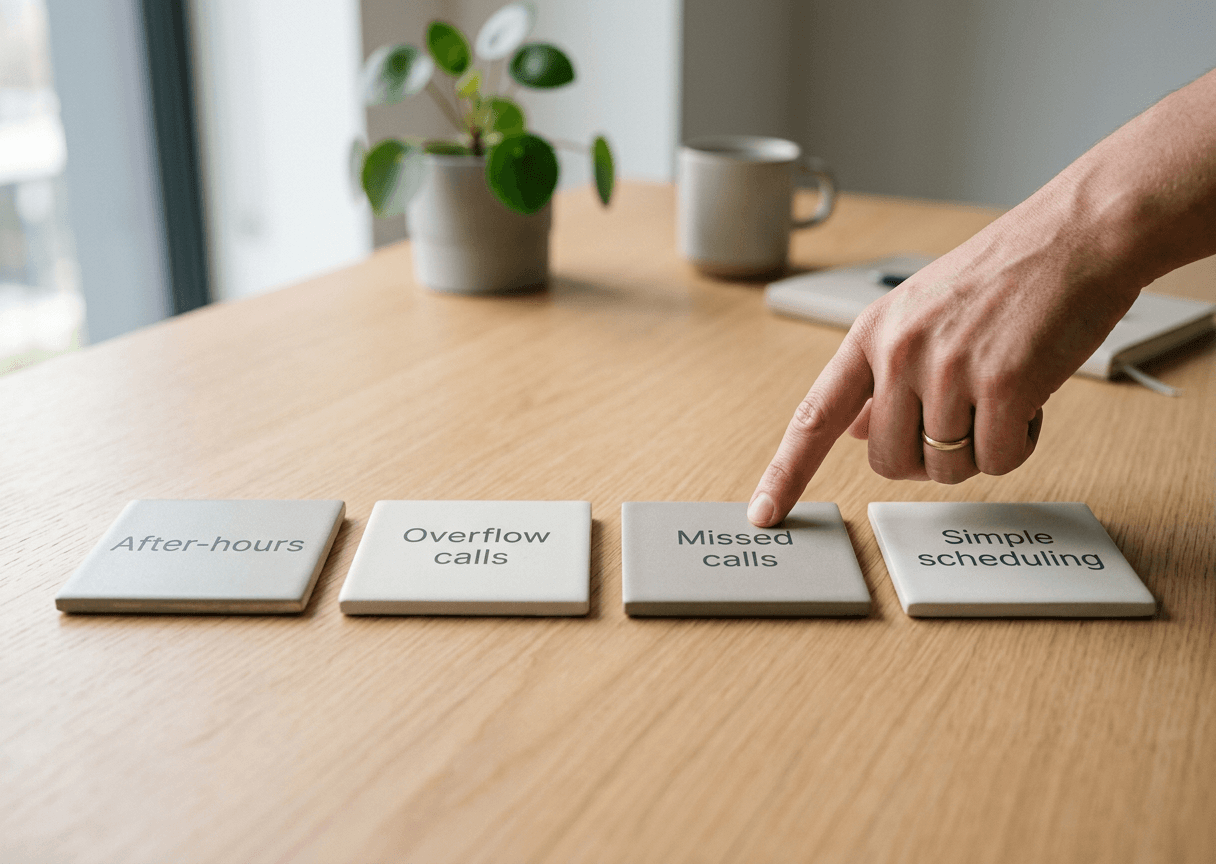 Four labeled tiles representing voice agent use cases with one selected while others are blurred. Four labeled tiles representing voice agent use cases with one selected while others are blurred.