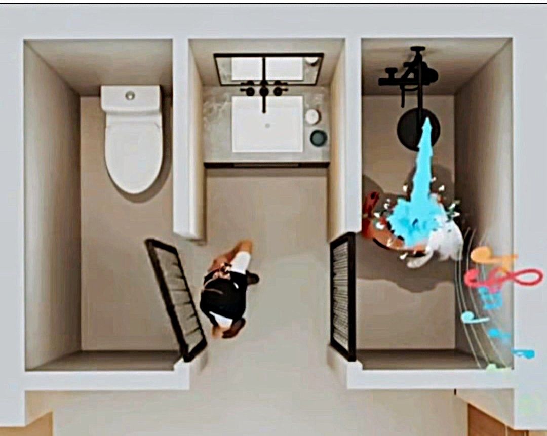 3-person bathroom in the same space as a 1-person bathroom 3-person bathroom in the same space as a 1-person bathroom