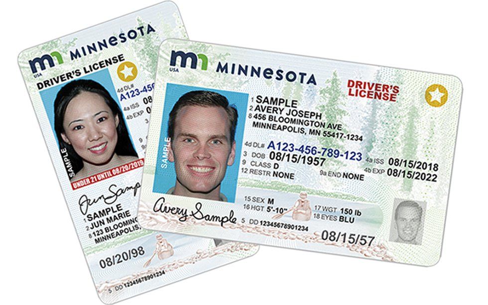 Sample Minnesota REAL ID driver’s licenses shown side by side