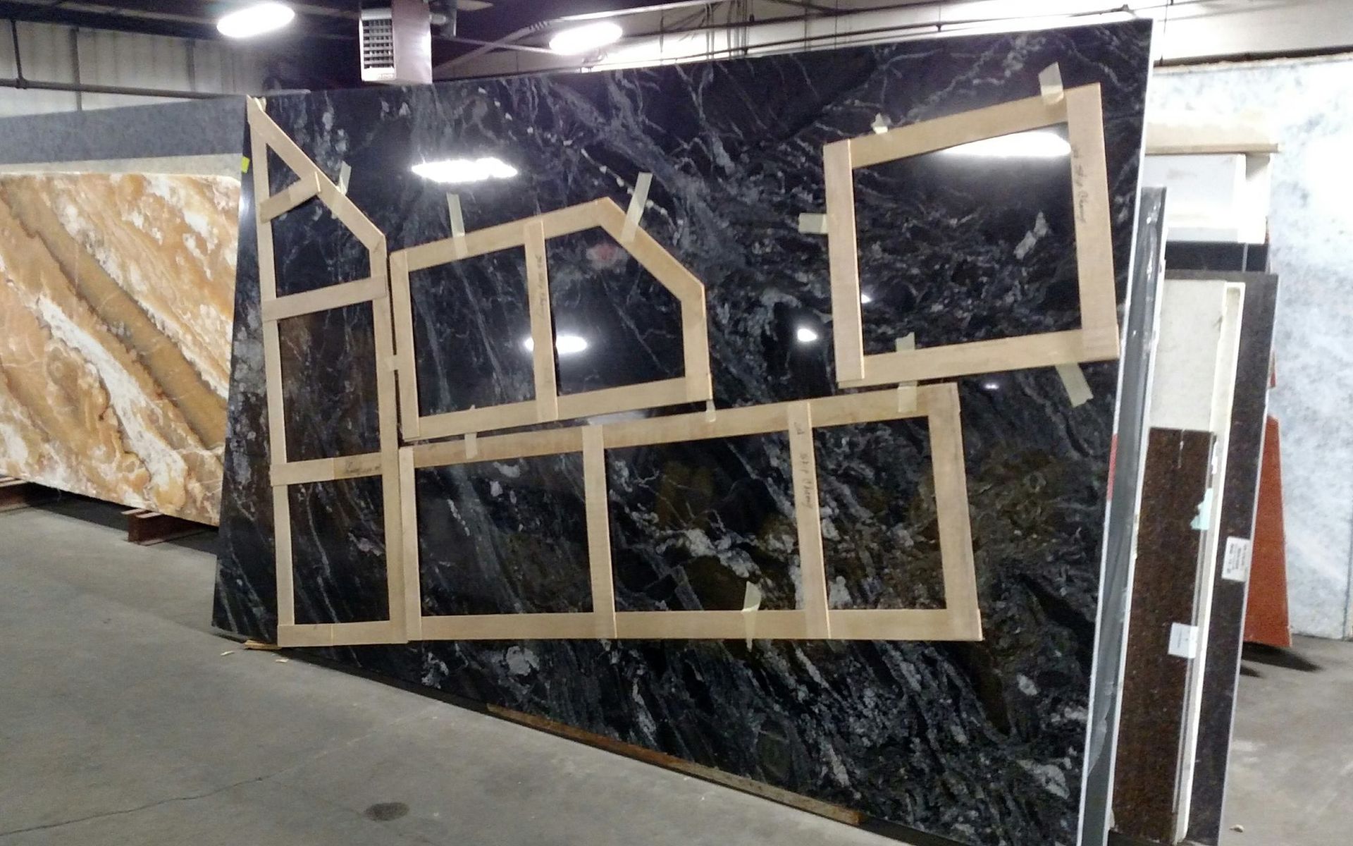 Granite countertop template, laying out a slab Granite countertop template, laying out a slab